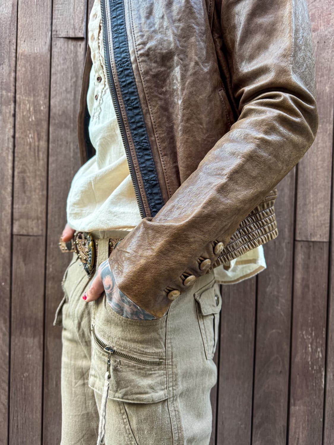 Vintage Brown Leather Zip Jacket  상품이미지2