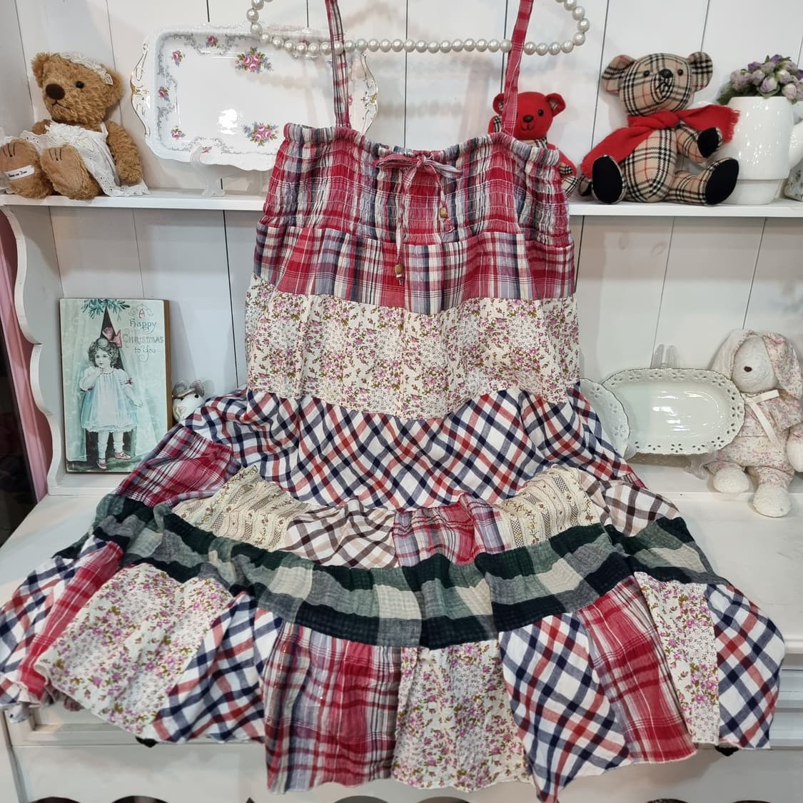 패치워크 체크 원피스 상품이미지5