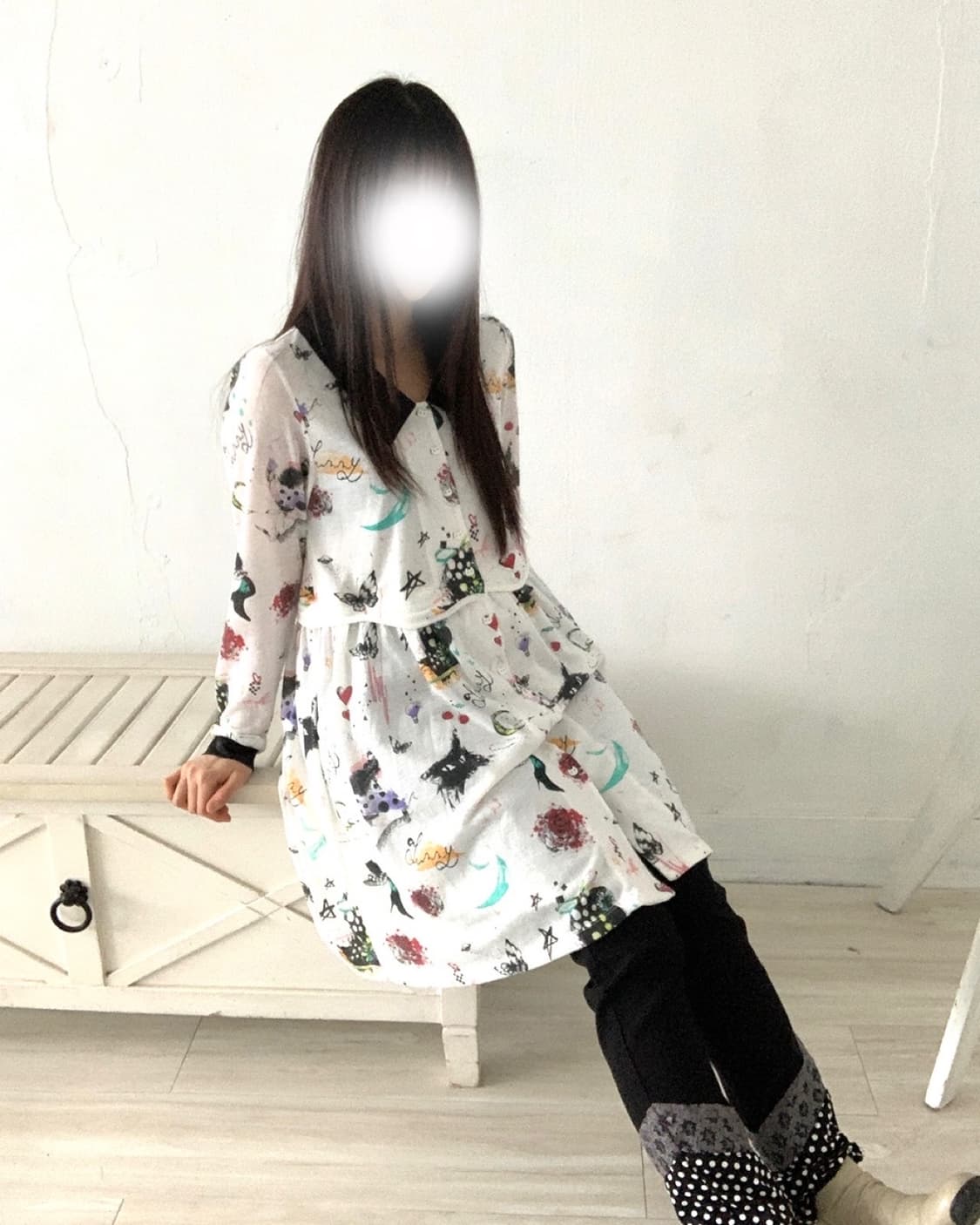 Black dot lace hem detail pants 상품이미지3