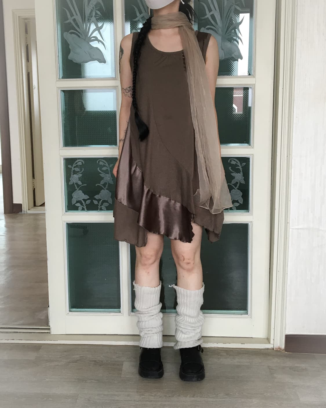 Unbalanced patch point sleeveless onepie 상품이미지1