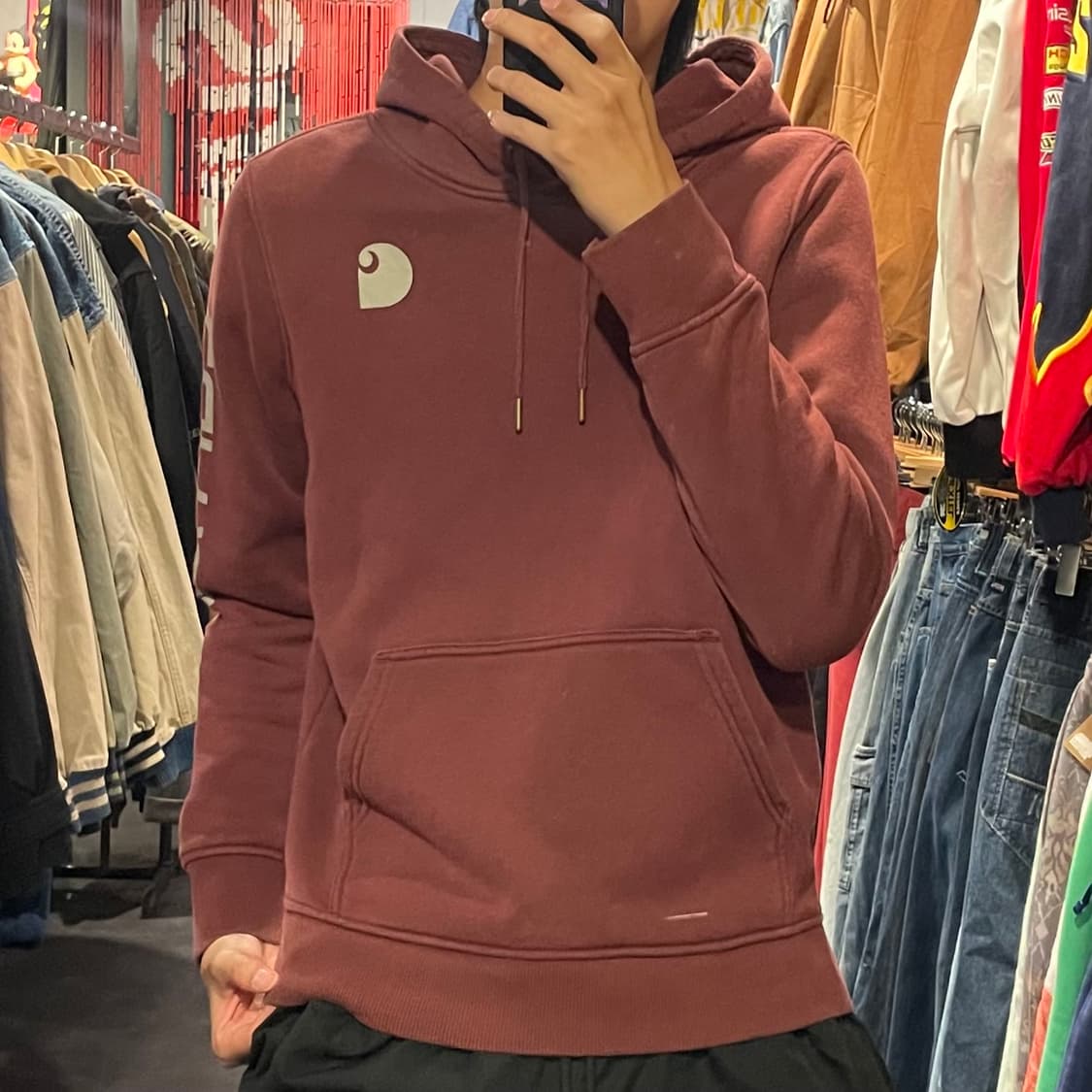 [IM] carhartt 칼하트 사이드 레터링 버건디 후드 상품이미지2