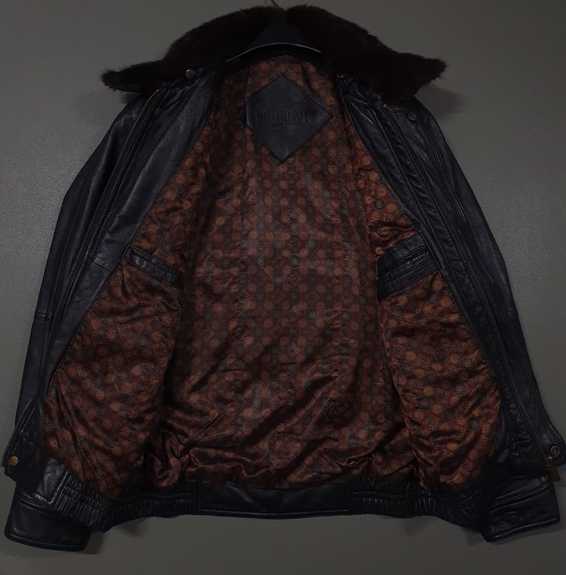L (100) INDIAN 인디안 양가죽 블루종 레더 봄버 블랙 퍼 자켓 상품이미지7