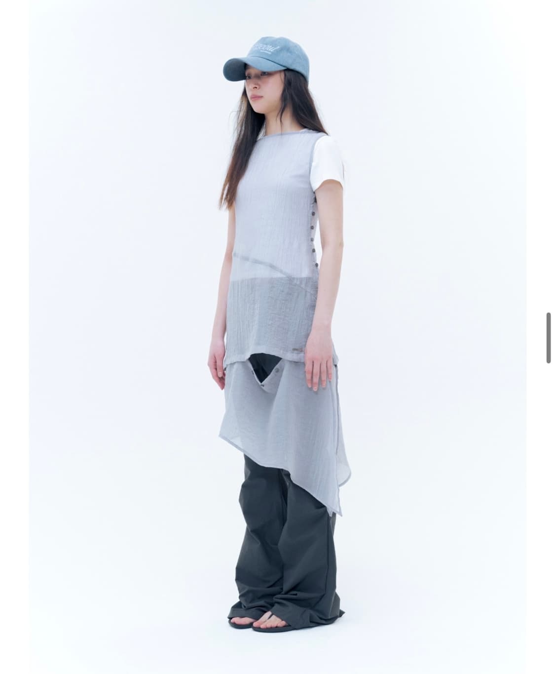 Sheer sleeveless button one piece GREY 상품이미지2
