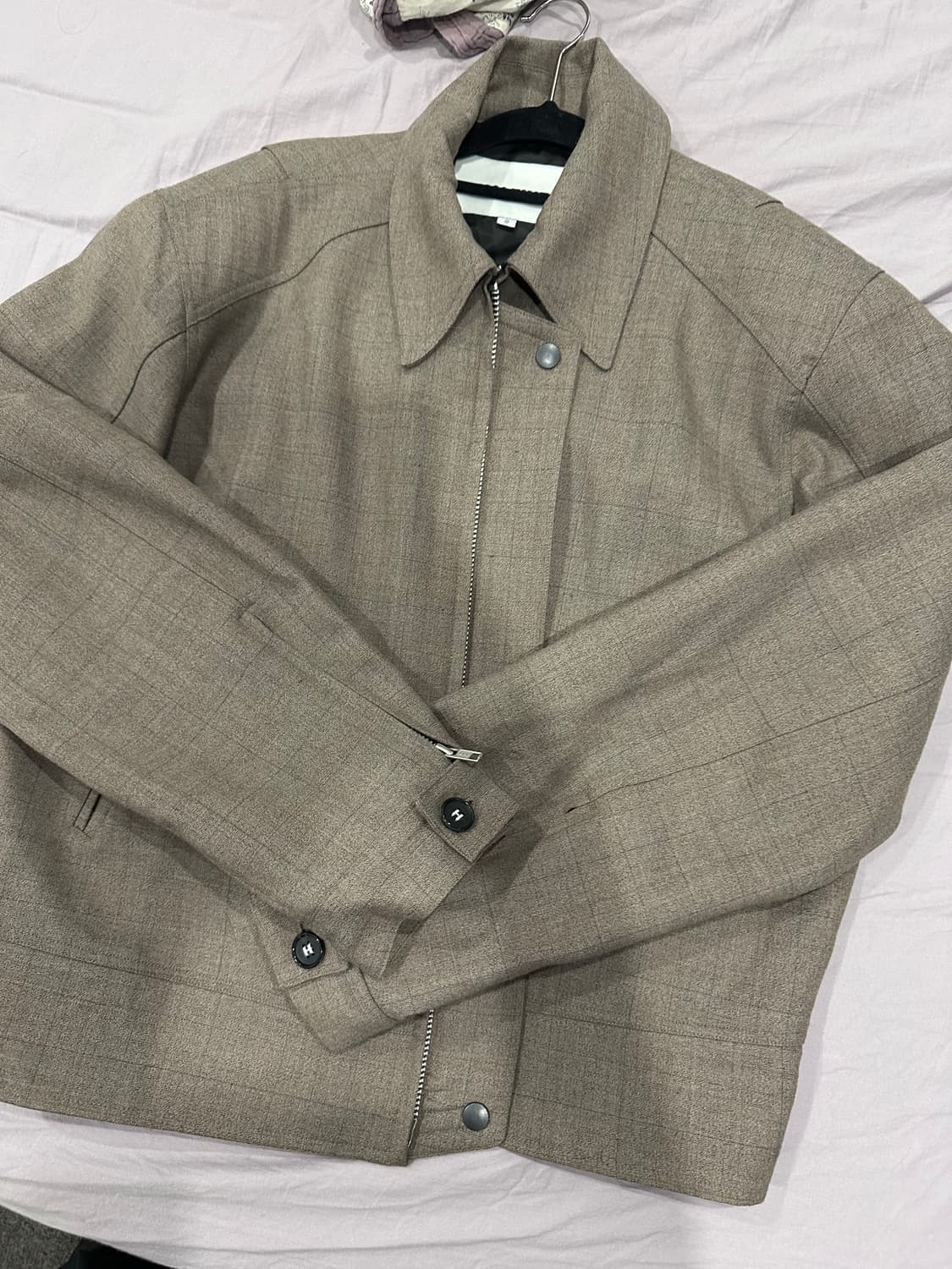 [2]알렌느 3D 울 체크 숏 자켓 베이지 상품이미지5