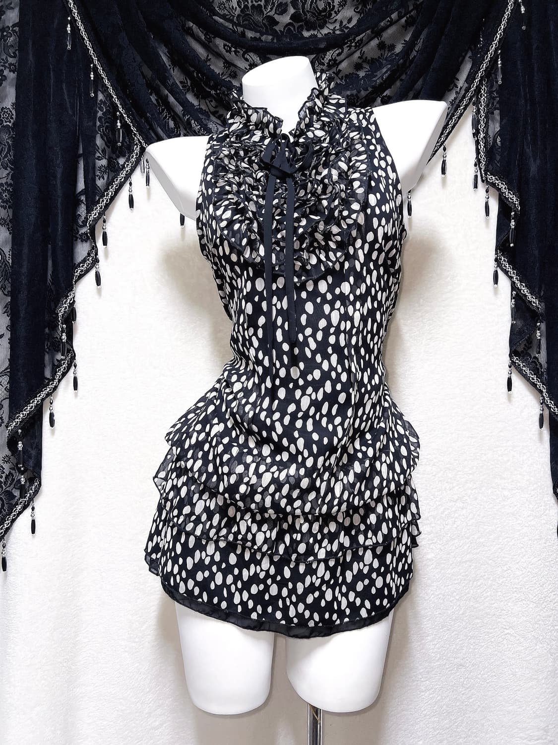 로맨틱고딕 고스로리 로걀 갸루 도트 땡땡이 프릴 캉캉 벌룬 쉬폰원피스 상품이미지1