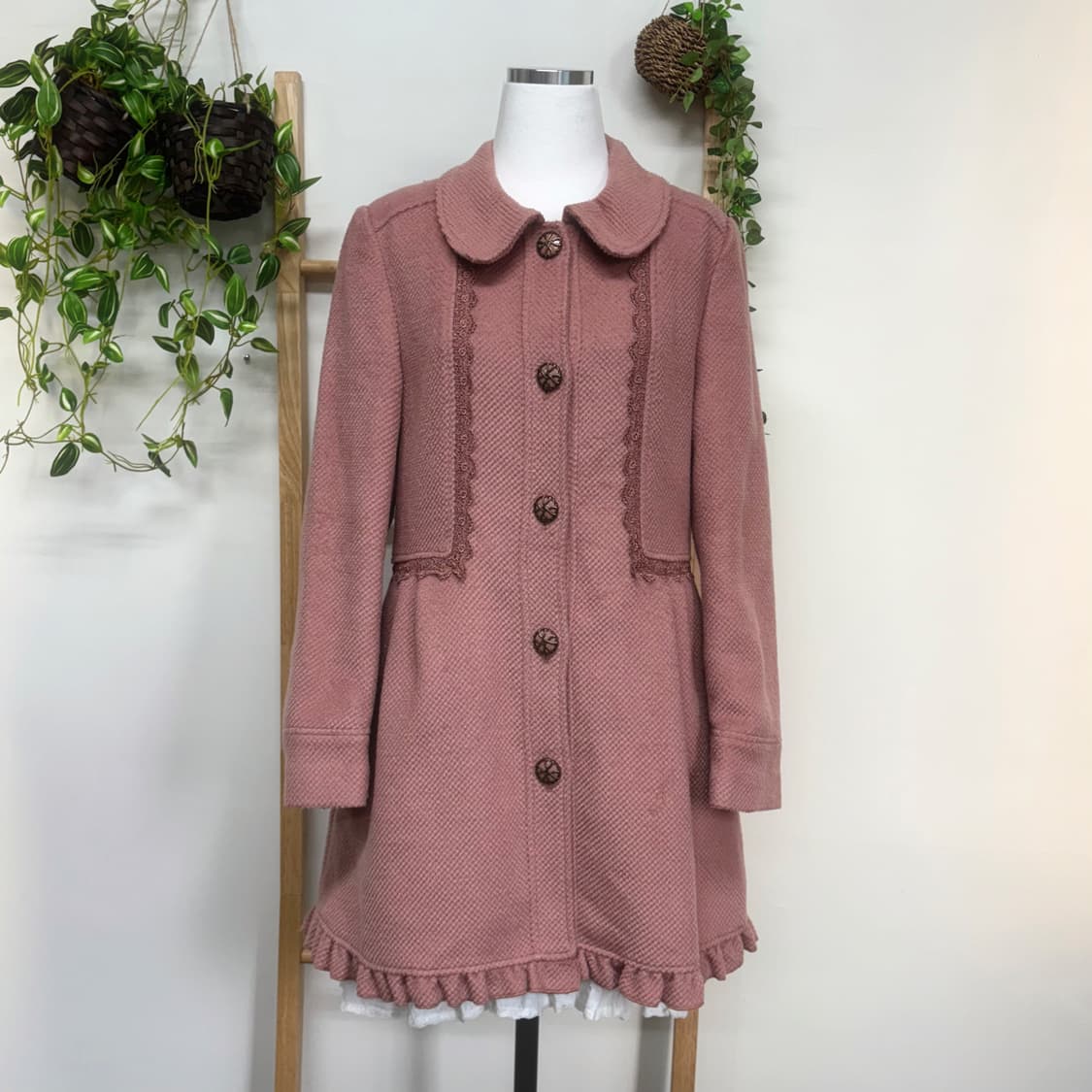 AXES FEMME 엑시즈팜/ 핑크레이스코트 둥근카라코트 뮤트핑크코트 상품이미지2