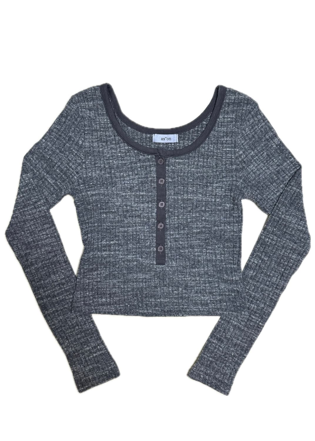 애즈온 골지 헨리넥 긴팔티 차콜 상품이미지1