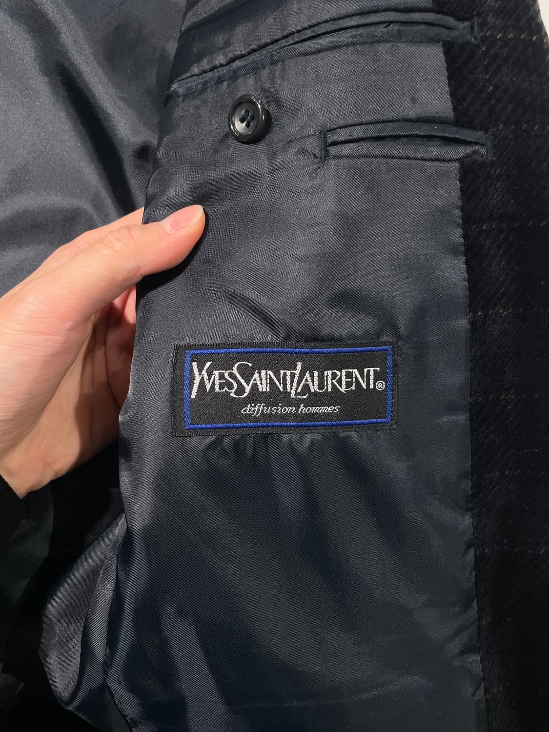 이브 생로랑 디퓨전 옴므 다크 블루 체크 2B 벨벳 블레이저 상품이미지7