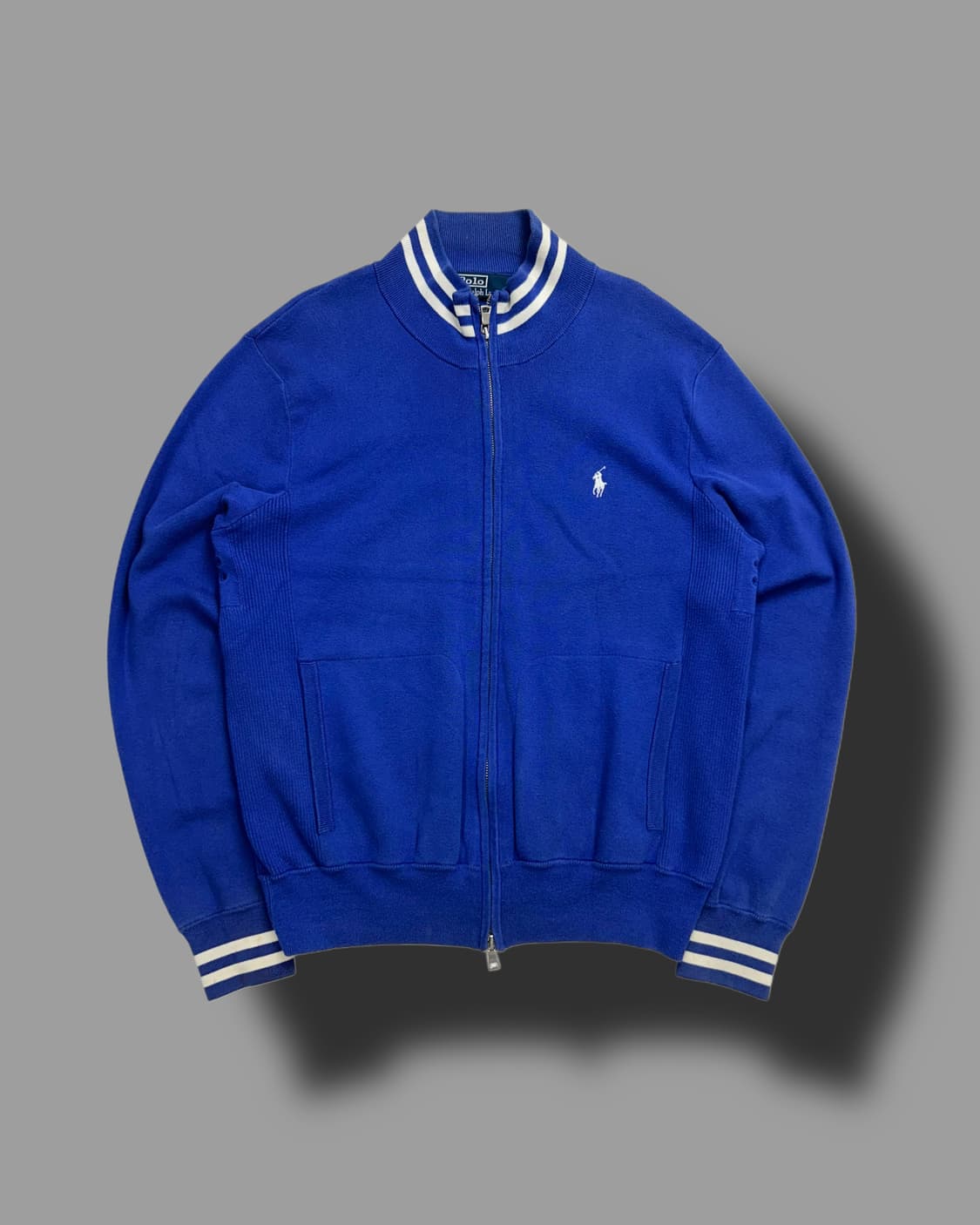 폴로 랄프로렌 블루 화이트 포니 니트 집업 XL 상품이미지4