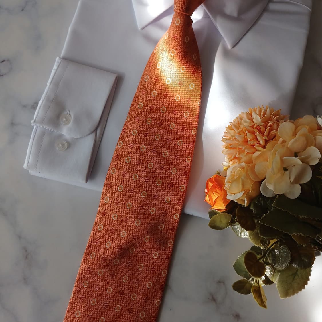 발망 실크 오렌지 마이크로 패턴 넥타이 9.4cm A+등급 A19162
 상품이미지6