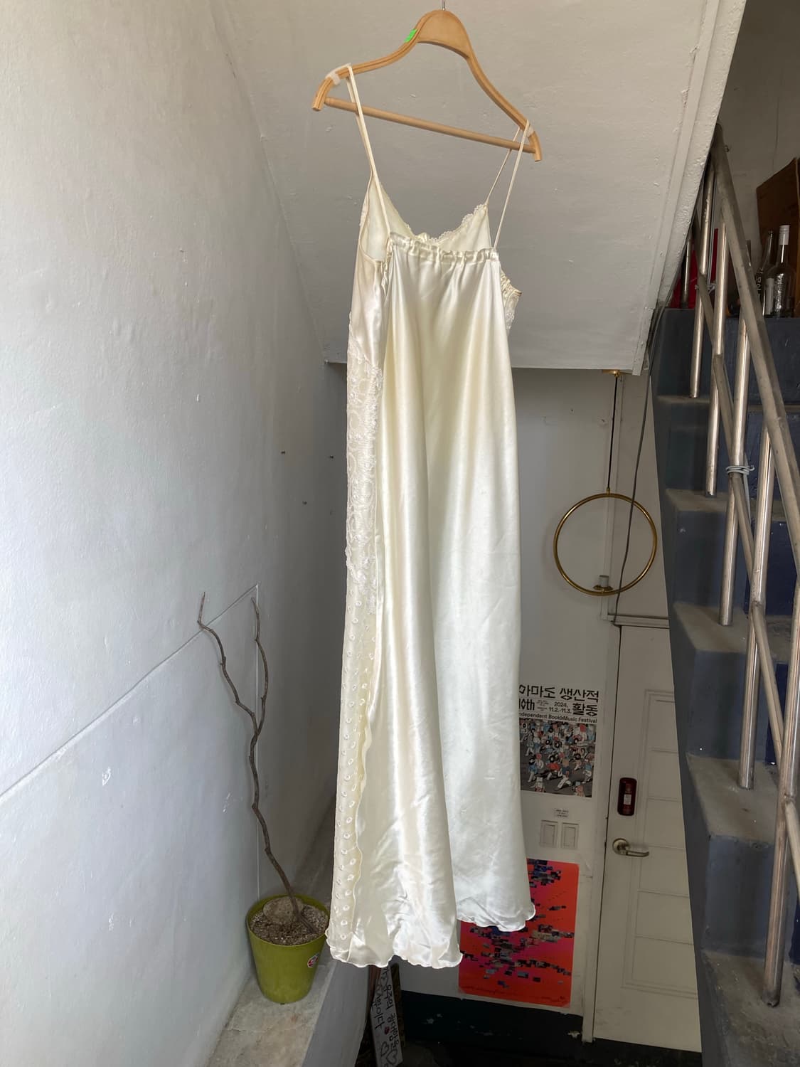 레이스 크림 롱 끈 슬립 원피스 상품이미지8