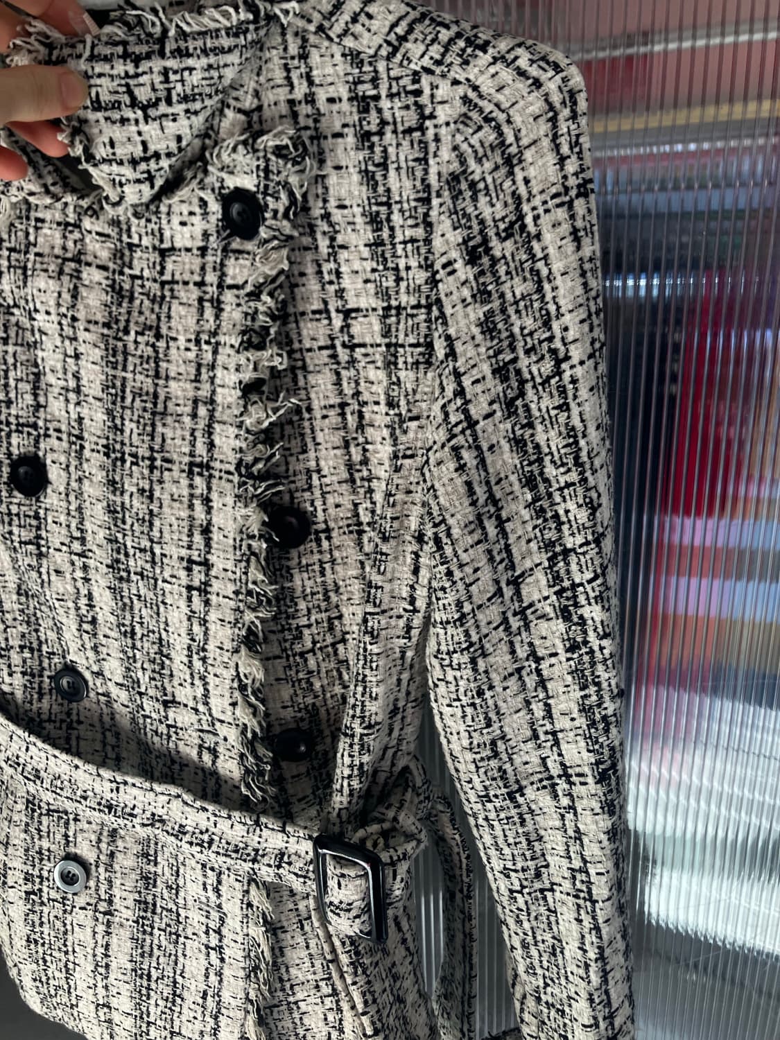 트위드 벨티드 코트 상품이미지4