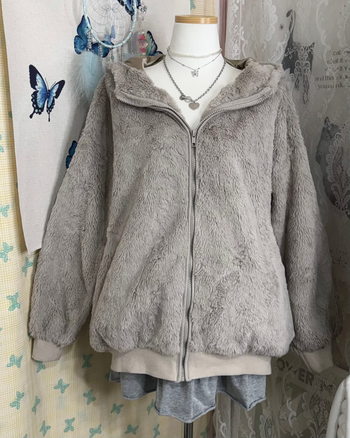 코코아 베이지 퍼 후드 집업 상품이미지3