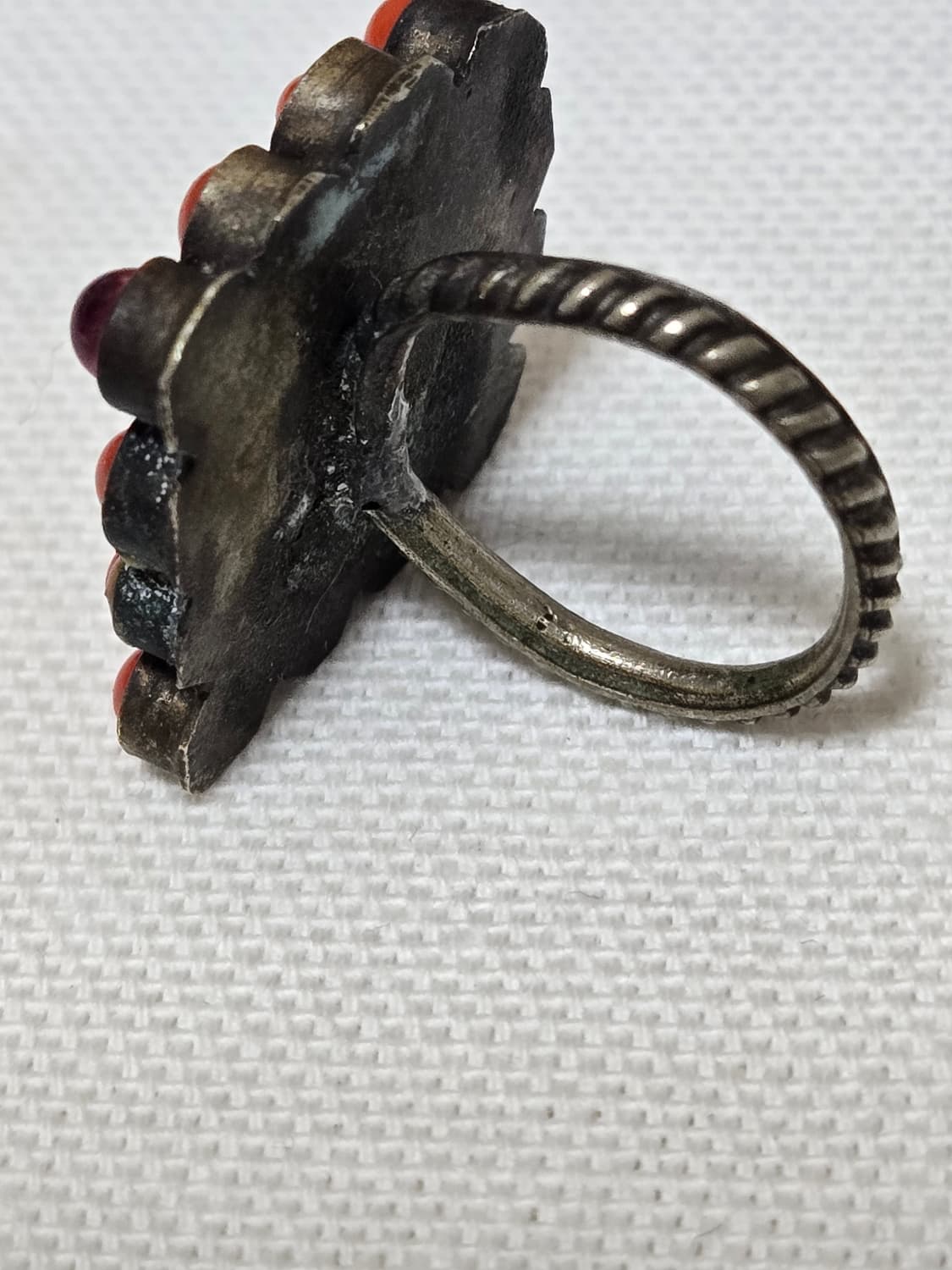 빈티지 마노 & 산호·자수정 포인트 아트 링 │ 레트로 핸드메이드 감성 상품이미지5