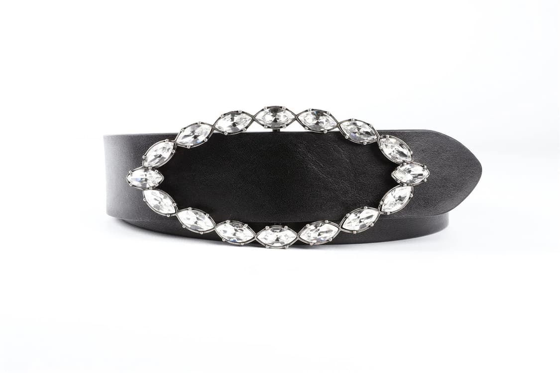 생로랑 크리스탈 레더 벨트 블랙 상품이미지1