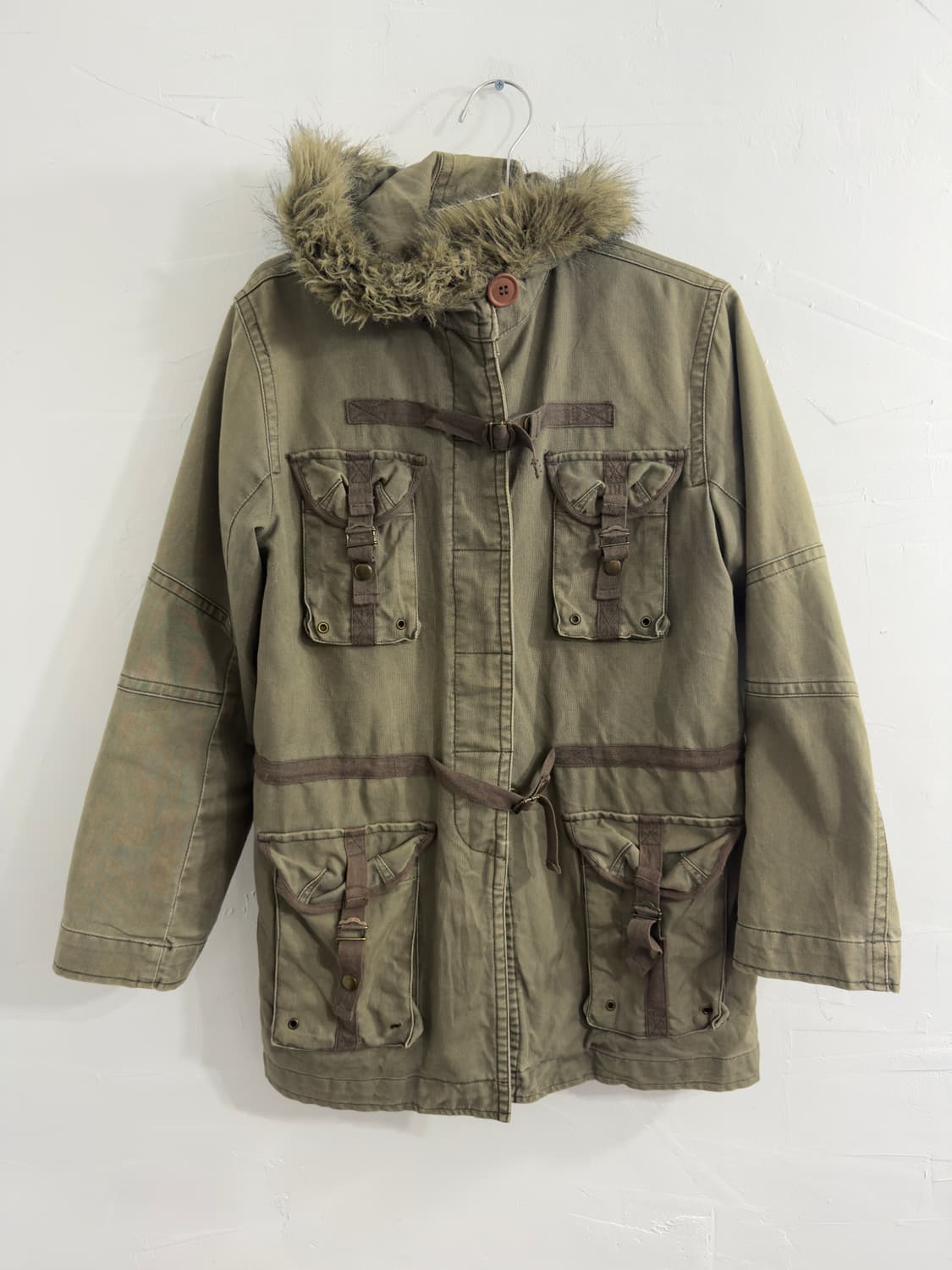 multi pocket grunge fur hood jacket 상품이미지1