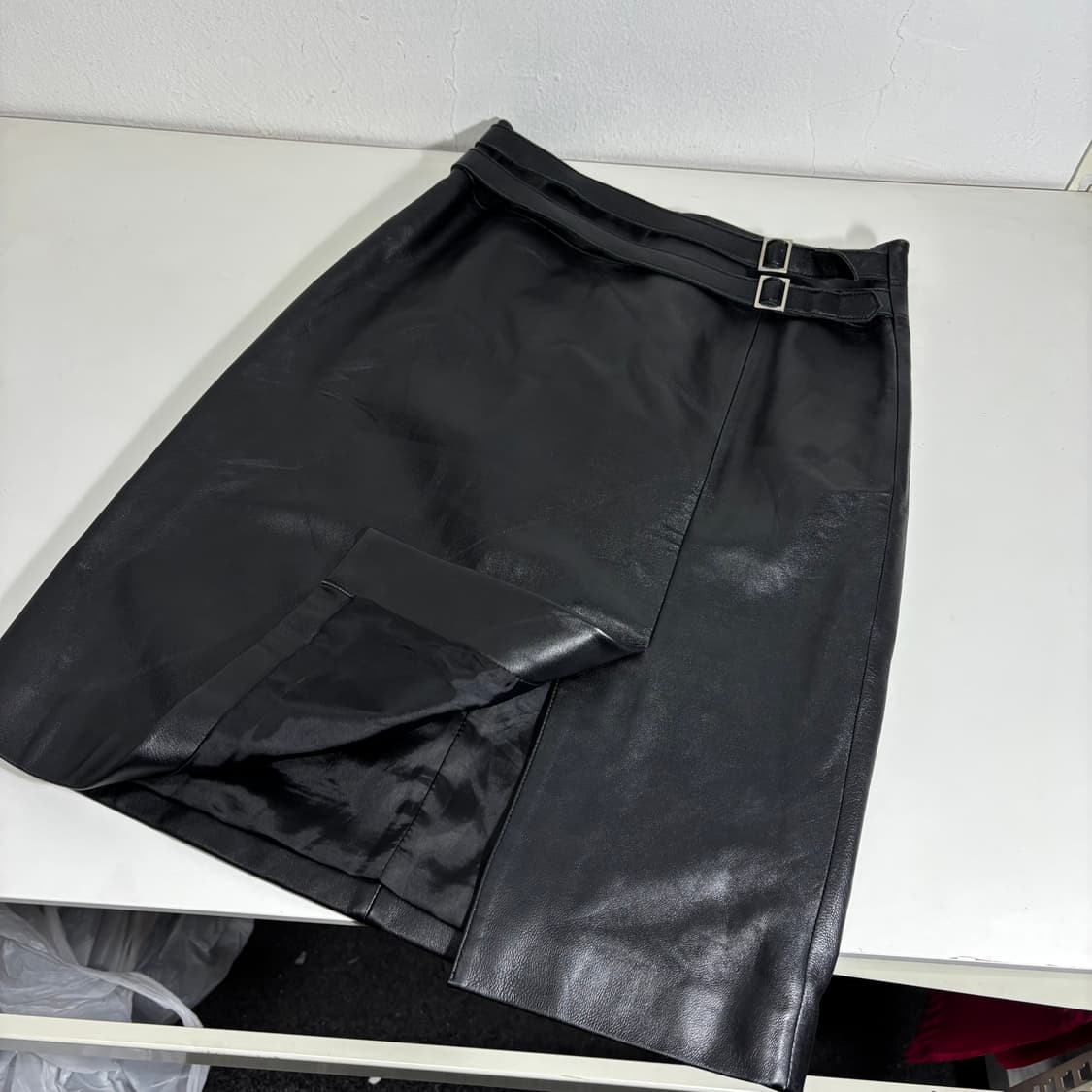 34 에르메스 블랙 벨트 앞트임 A라인 레더 스커트 상품이미지2