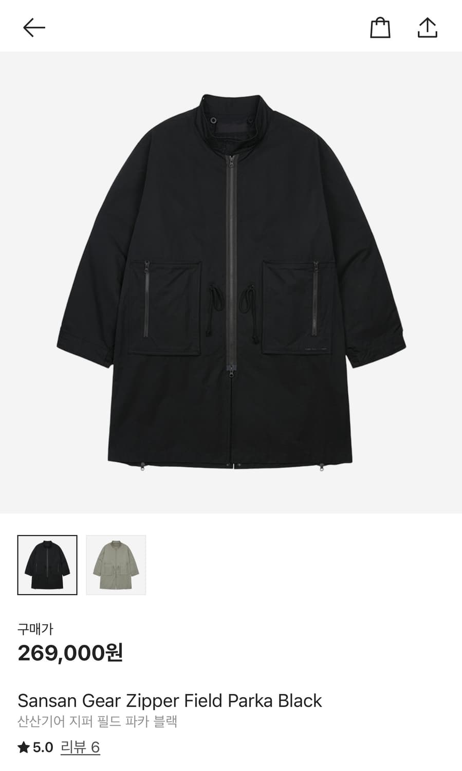 (구해요)산산기어 지퍼 필드 파카 블랙 상품이미지1