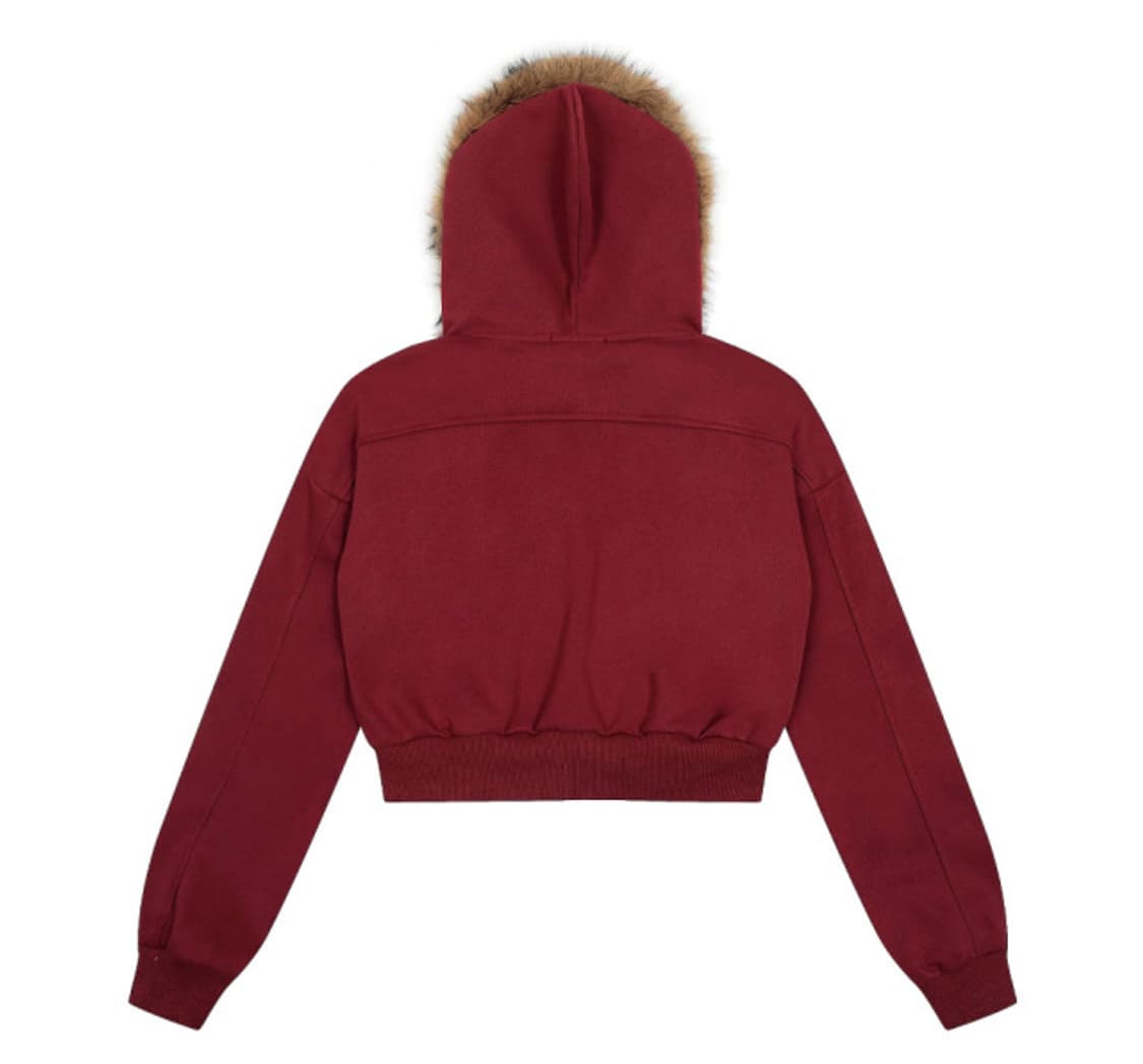 아사키프레자키 퍼 후드 집업 버건디 상품이미지2