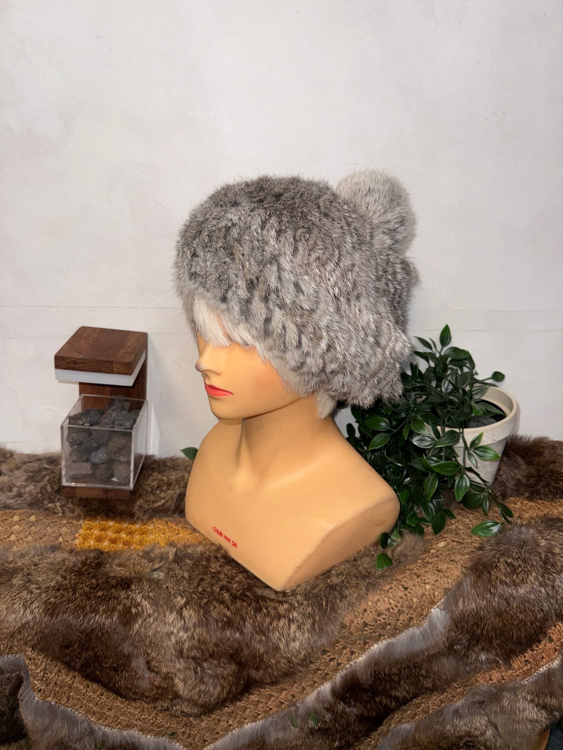 Mixed ash brown rabbit fur beret 상품이미지2