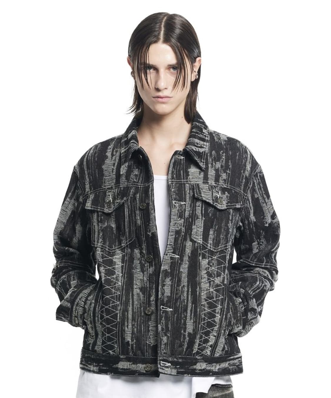 메종미네드 BREAK UP BIKER DENIM JACKET BLACK  상품이미지1