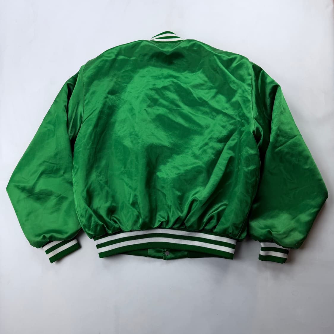 90s swingster 하와이 그린 새틴 봄버 자켓 상품이미지5