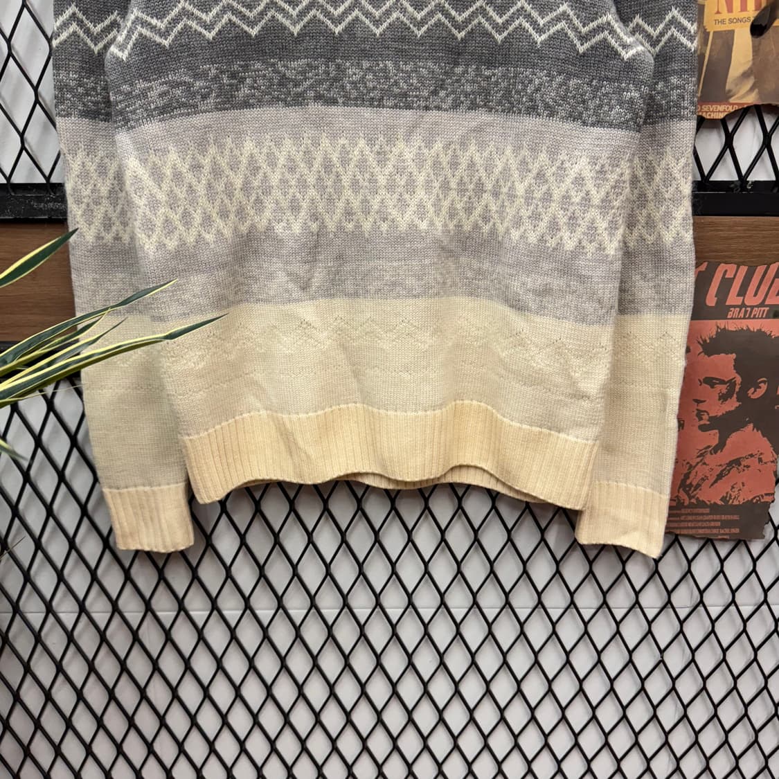 00s 버버리 노르딕 울니트 컬러블록 아이보리 그레이 배색 상품이미지4