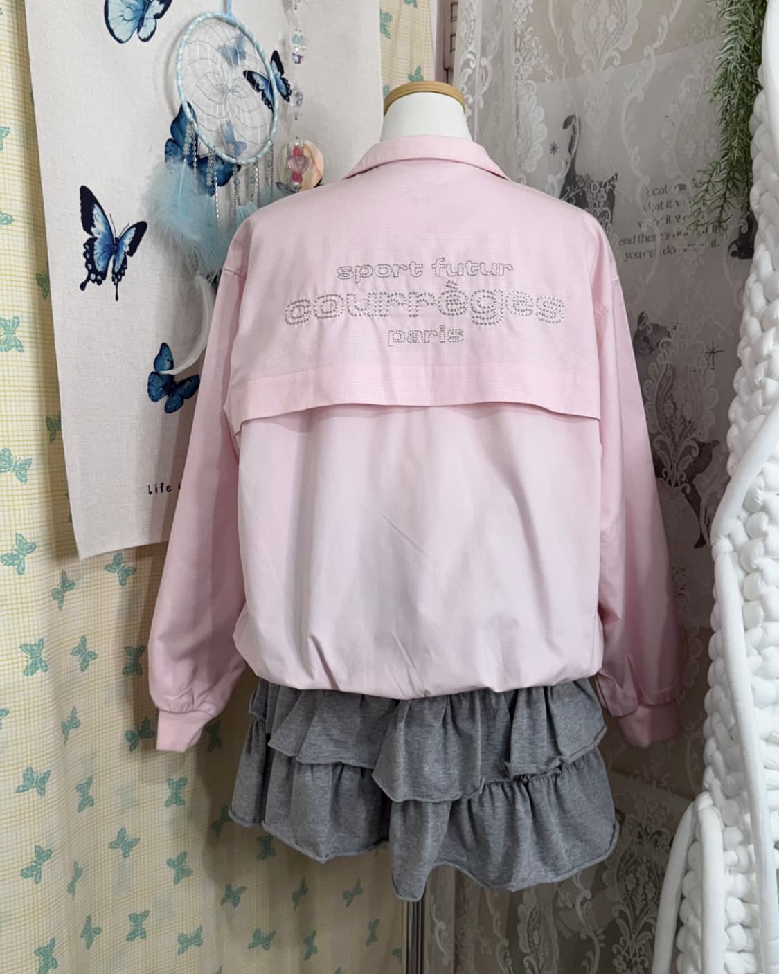 꾸레쥬 연핑크 백로고 봄버 자켓 상품이미지7