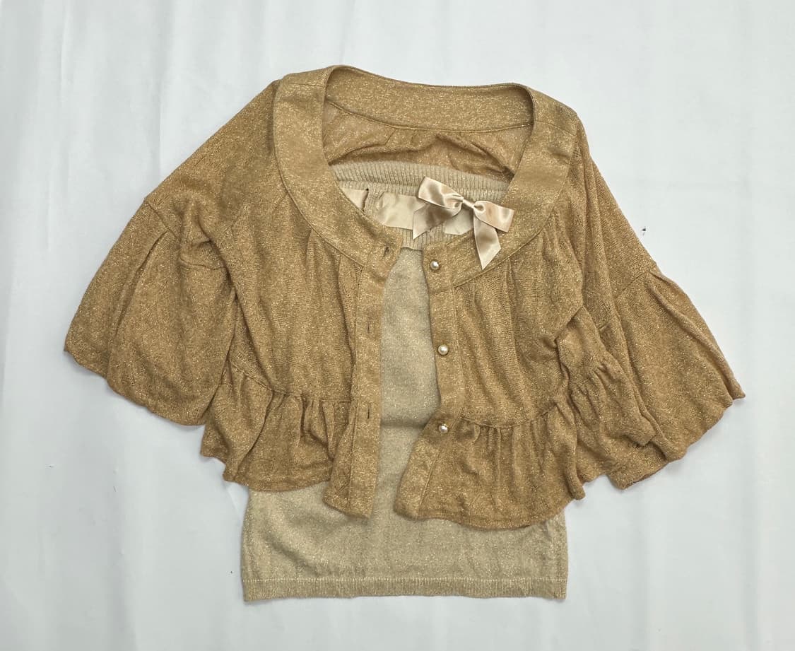 🤎라떼갸루 코디세트🤎 튜브탑 크로셰 러블리 리본 스커트 일본 빈티지 상품이미지3