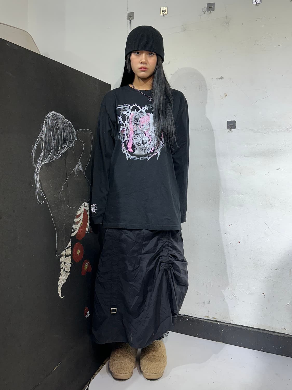 일본빈티지 아니마 지뢰계 소녀 프린팅 롱슬리브 긴팔티 XL 상품이미지2