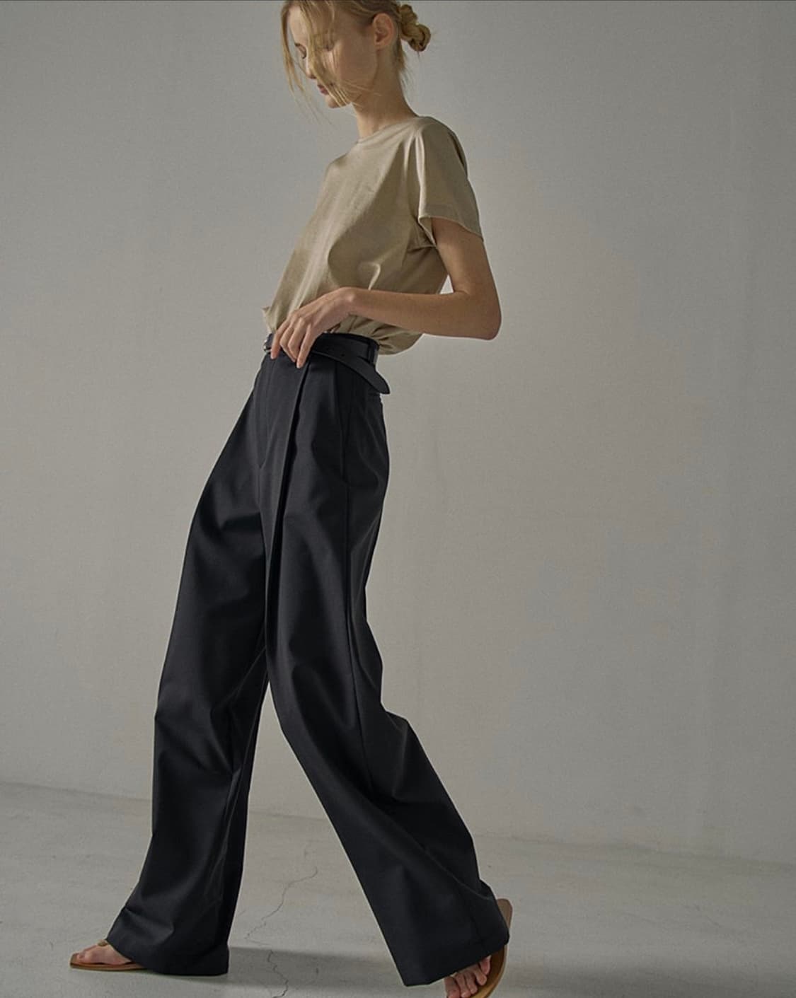 파사드패턴 썸머울 와이드 팬츠_black xs 새상품 상품이미지1