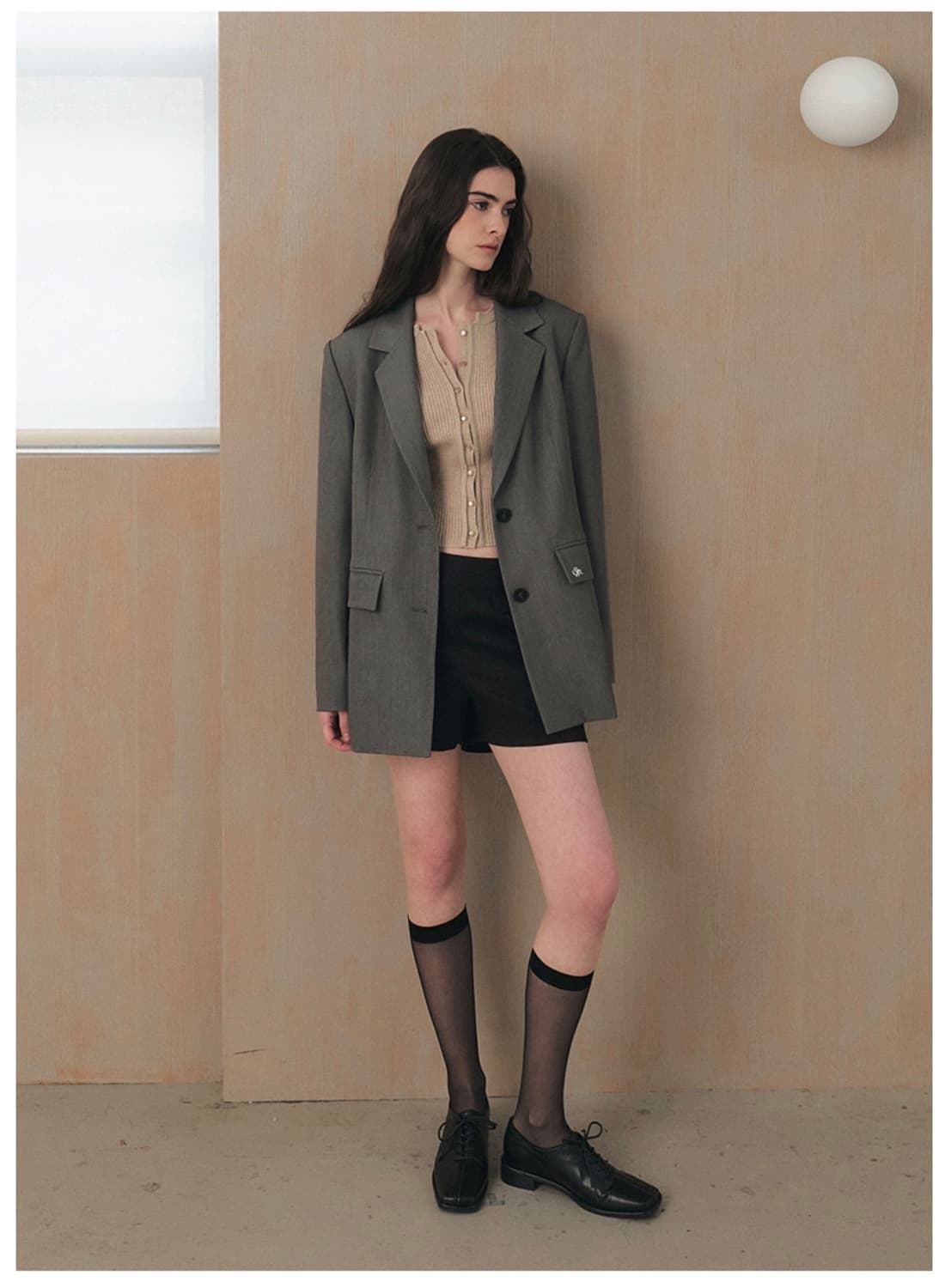 시티브리즈_루즈핏 사선 절개 싱글 자켓 [그레이] 상품이미지2