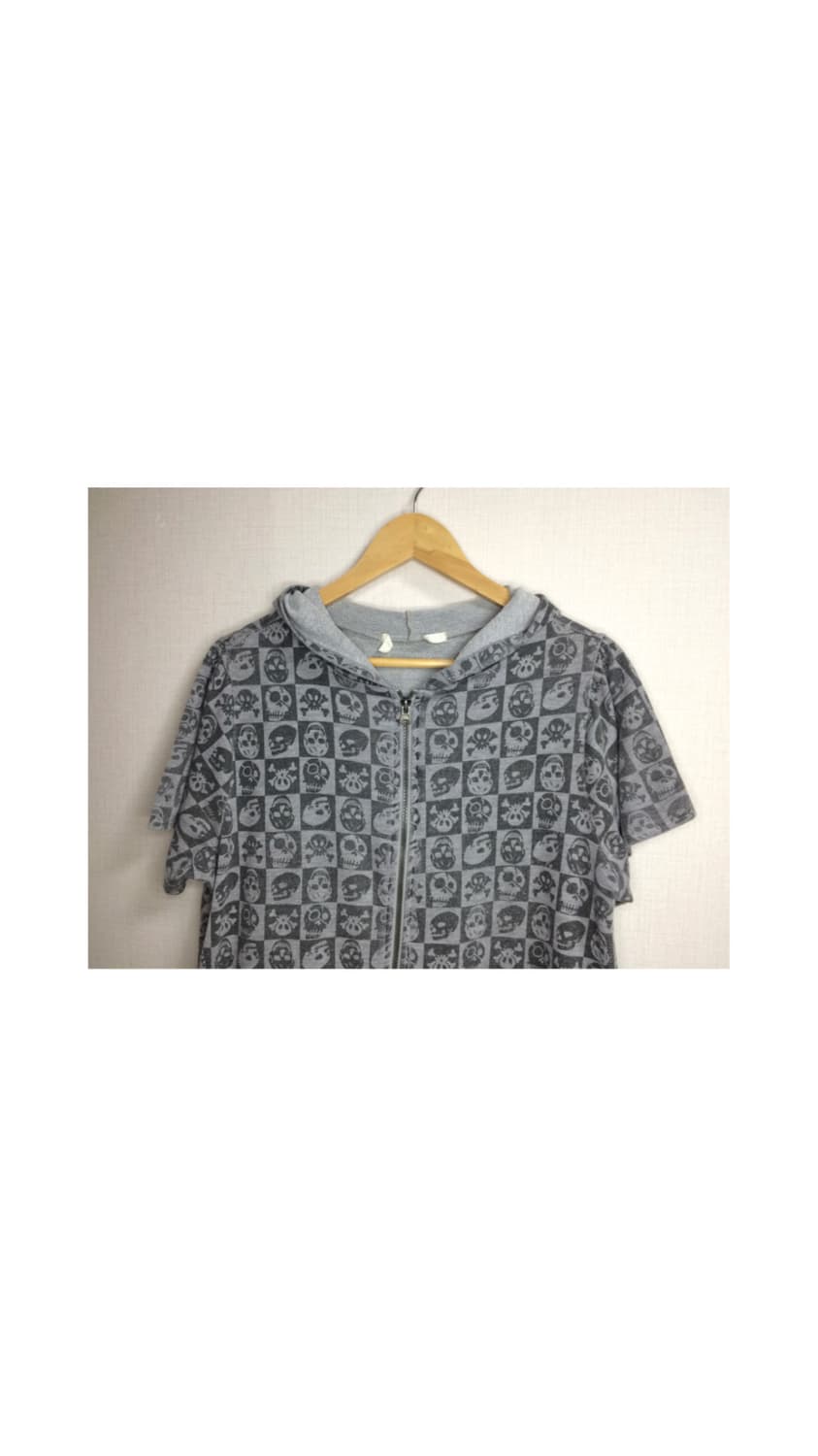 빈티지 스컬 프린팅 반팔 후드집업 상품이미지2