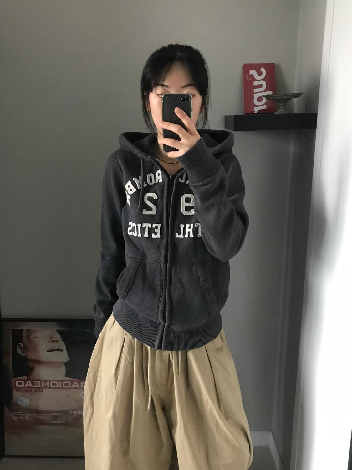 아베크롬비 자수 로고 차콜 후드집업 상품이미지1