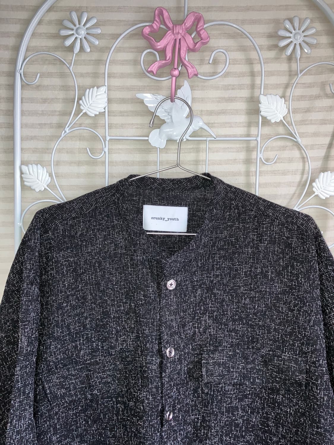 빈티지 블랙 트위드 반팔 셔츠 y2k 스트릿 갸루 펑키469 상품이미지3