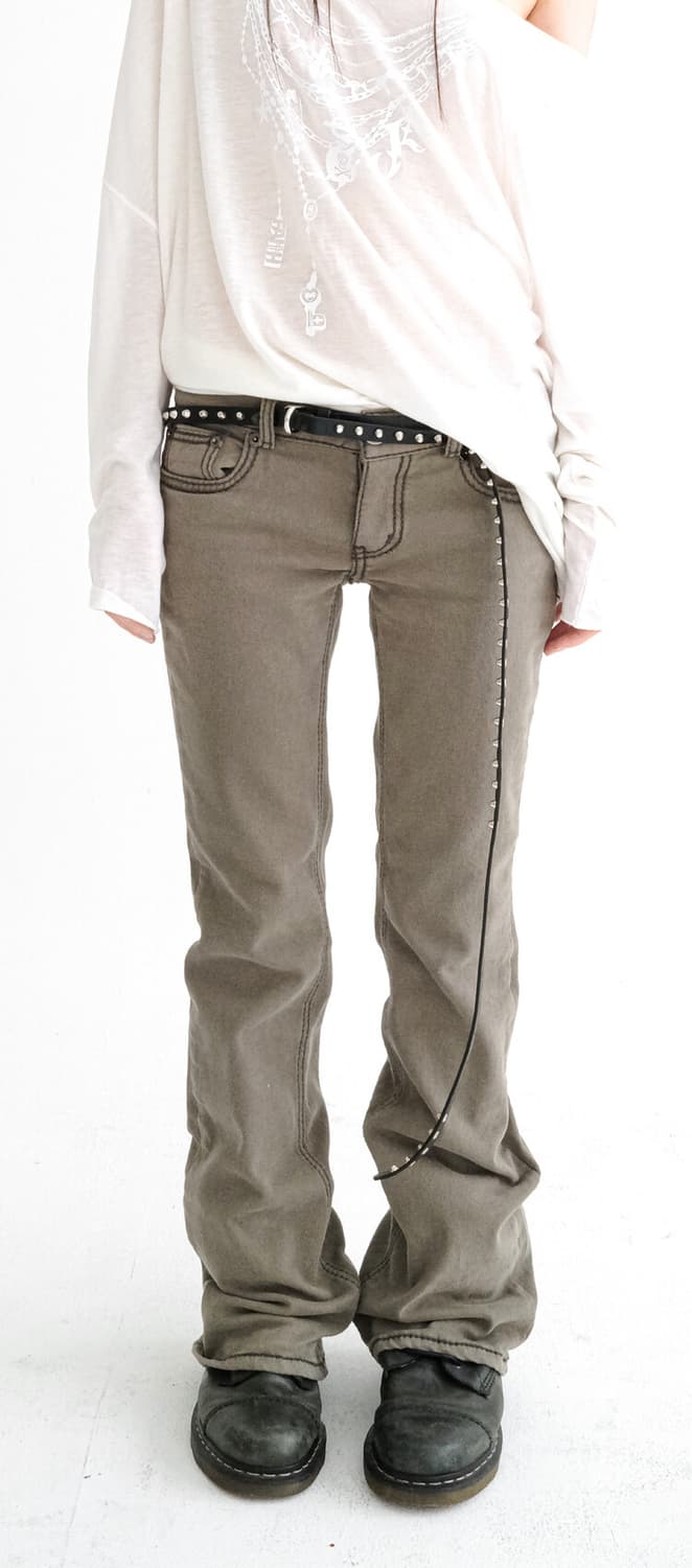 stitch low rise flare pants (khaki grey) 상품이미지3