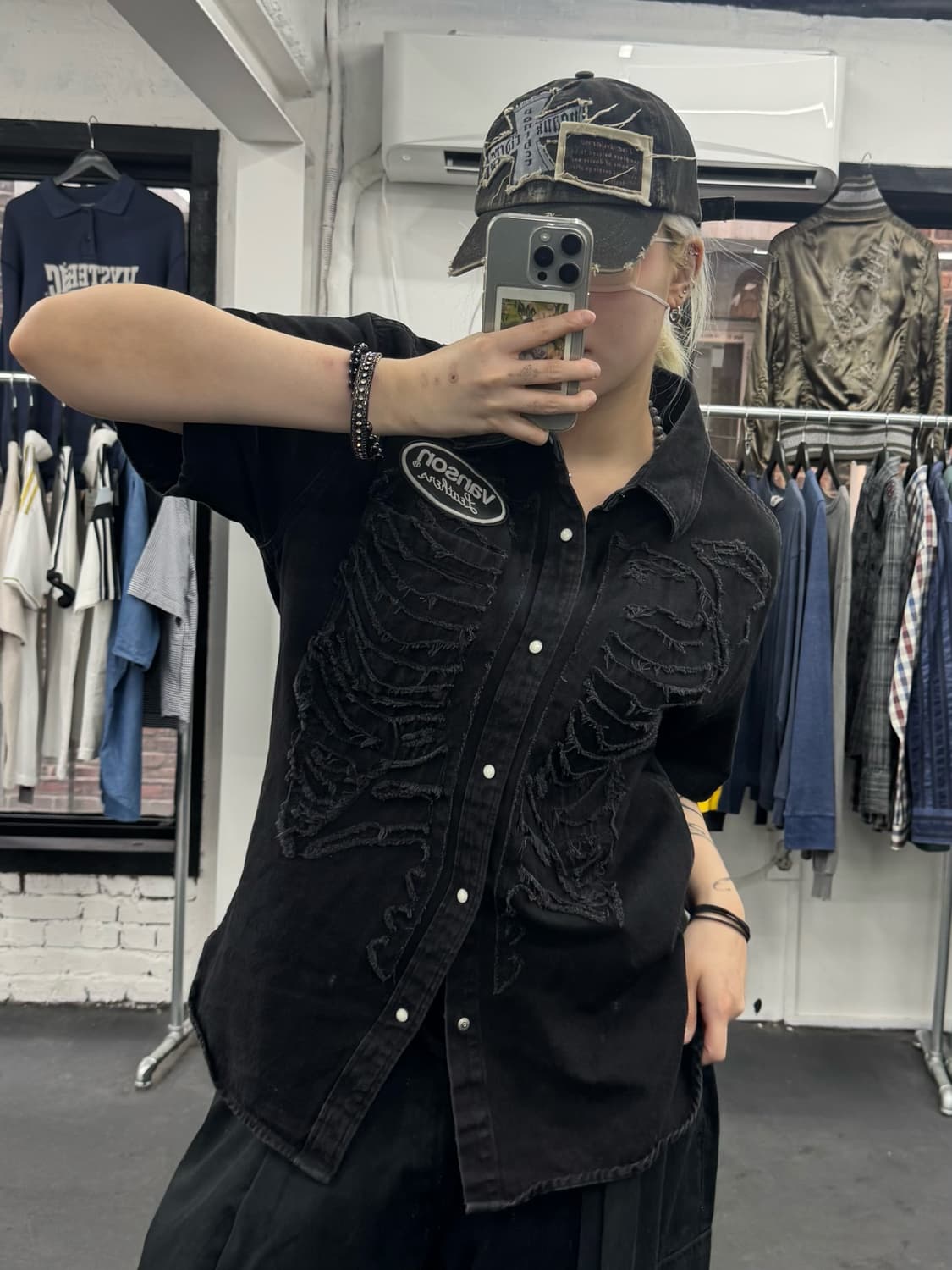 밴슨 레더 본 데님 셔츠 상품이미지1