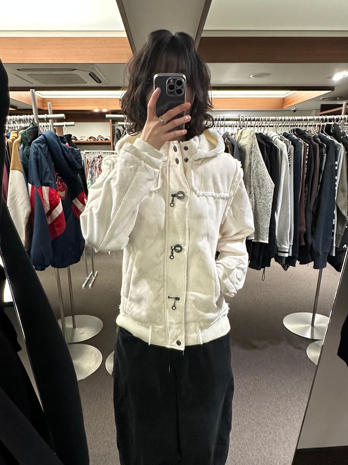 L)In the attic 빈티지 스노우 화이트 후드 코트 상품이미지3