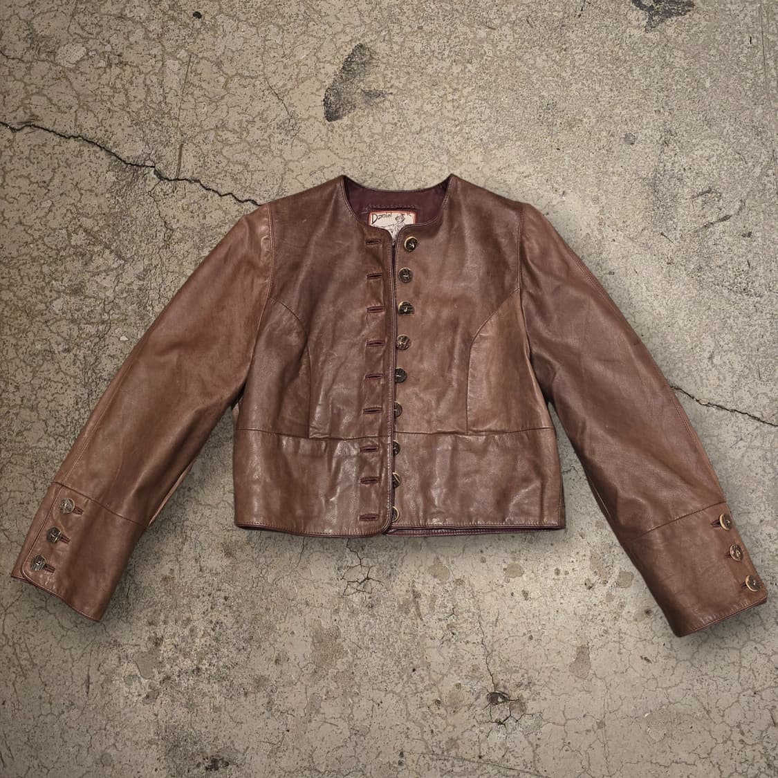 70S 독일 뮌헨 빈티지 노카라 크롭 가죽 자켓 상품이미지2