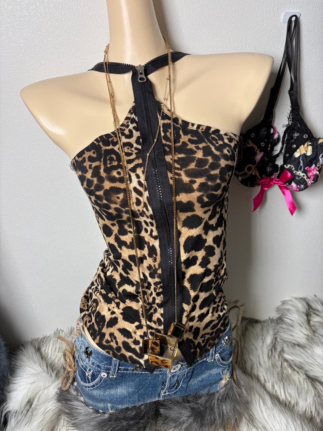 갸루 입술 가디건 호피 나시 세트 상품이미지6