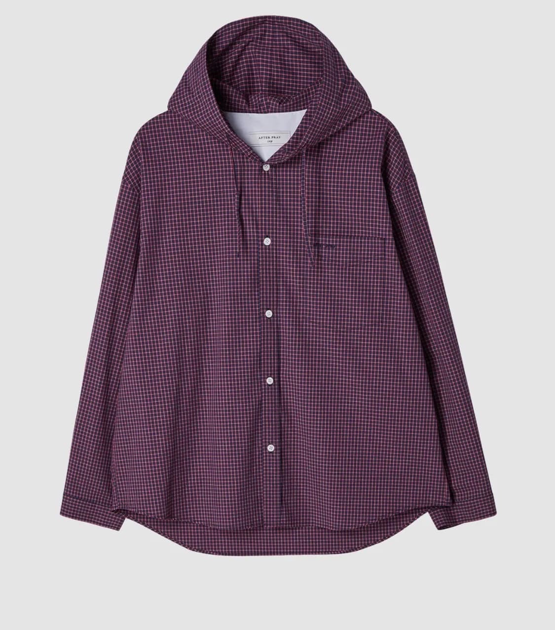 애프터프레이 오버사이즈드 체크 후디 셔츠 버건디 L 상품이미지1