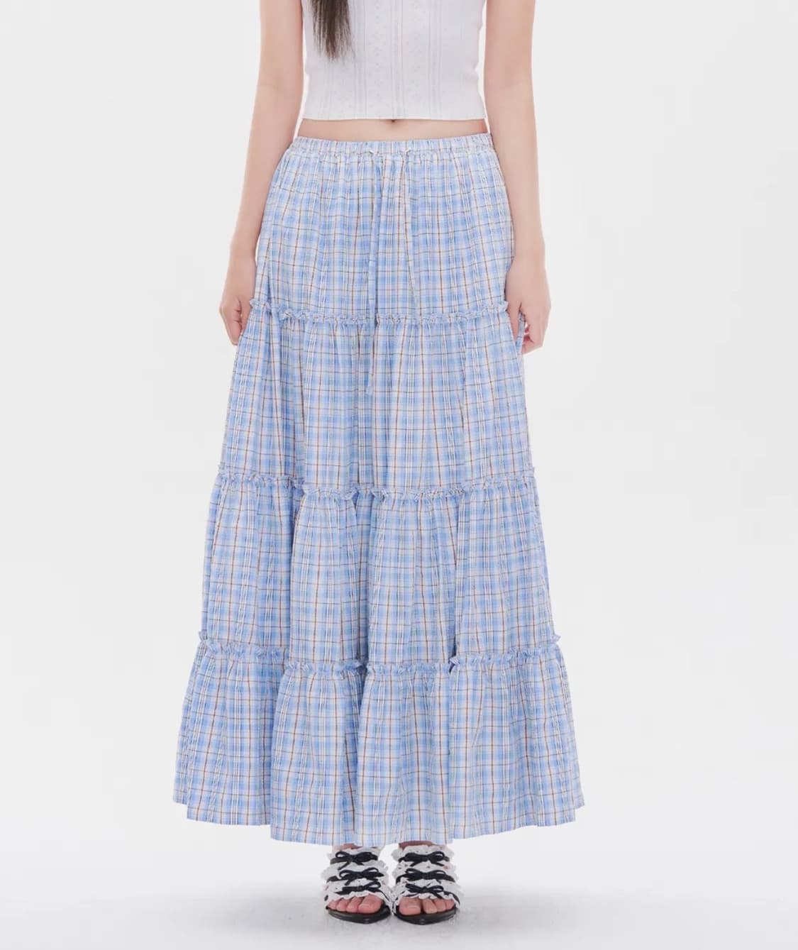 유희 FRILL DETAILED MAXI SKIRT BLUE 상품이미지1