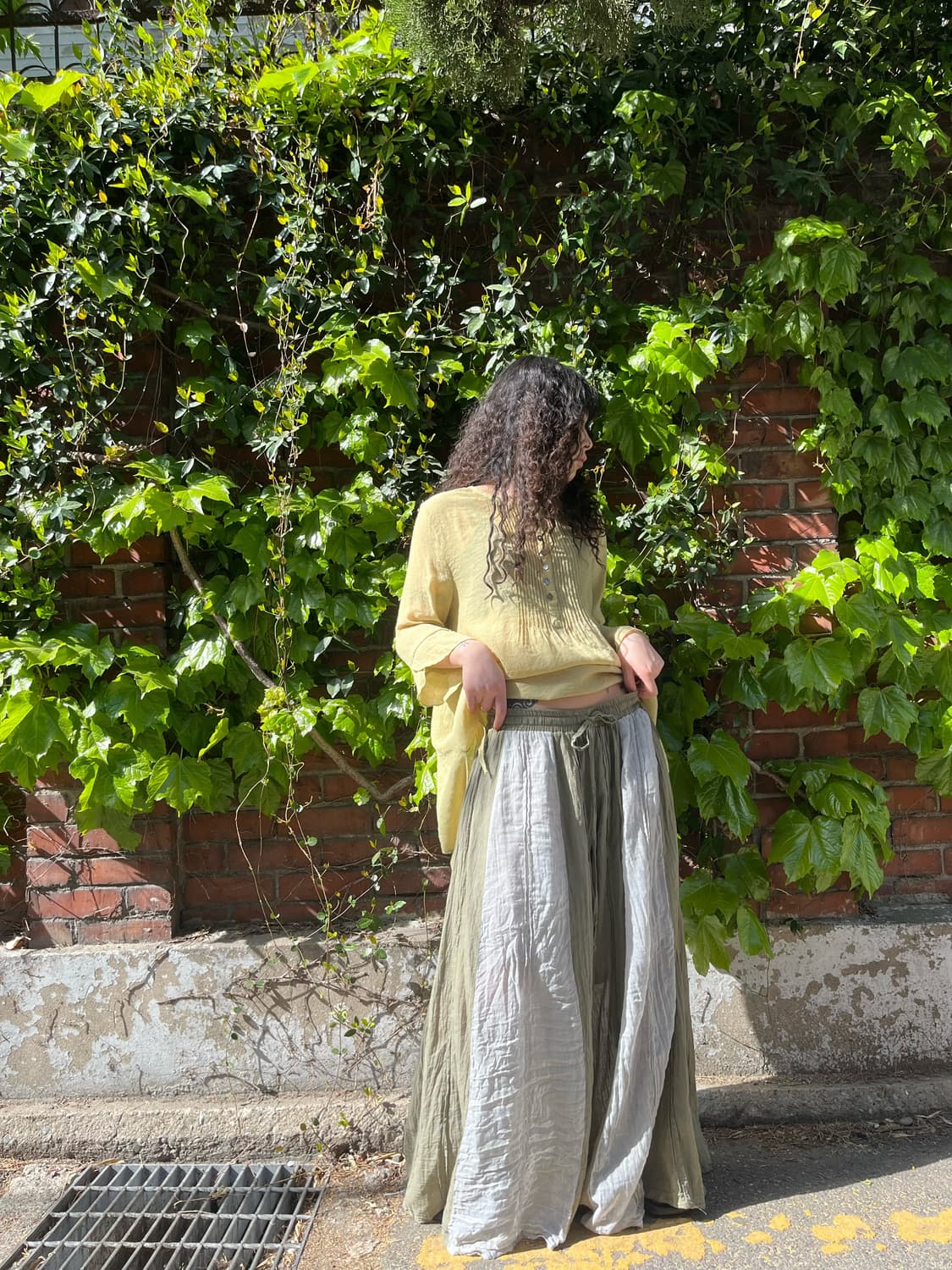 빈티지 카키 와이드 스커트 팬츠 상품이미지4