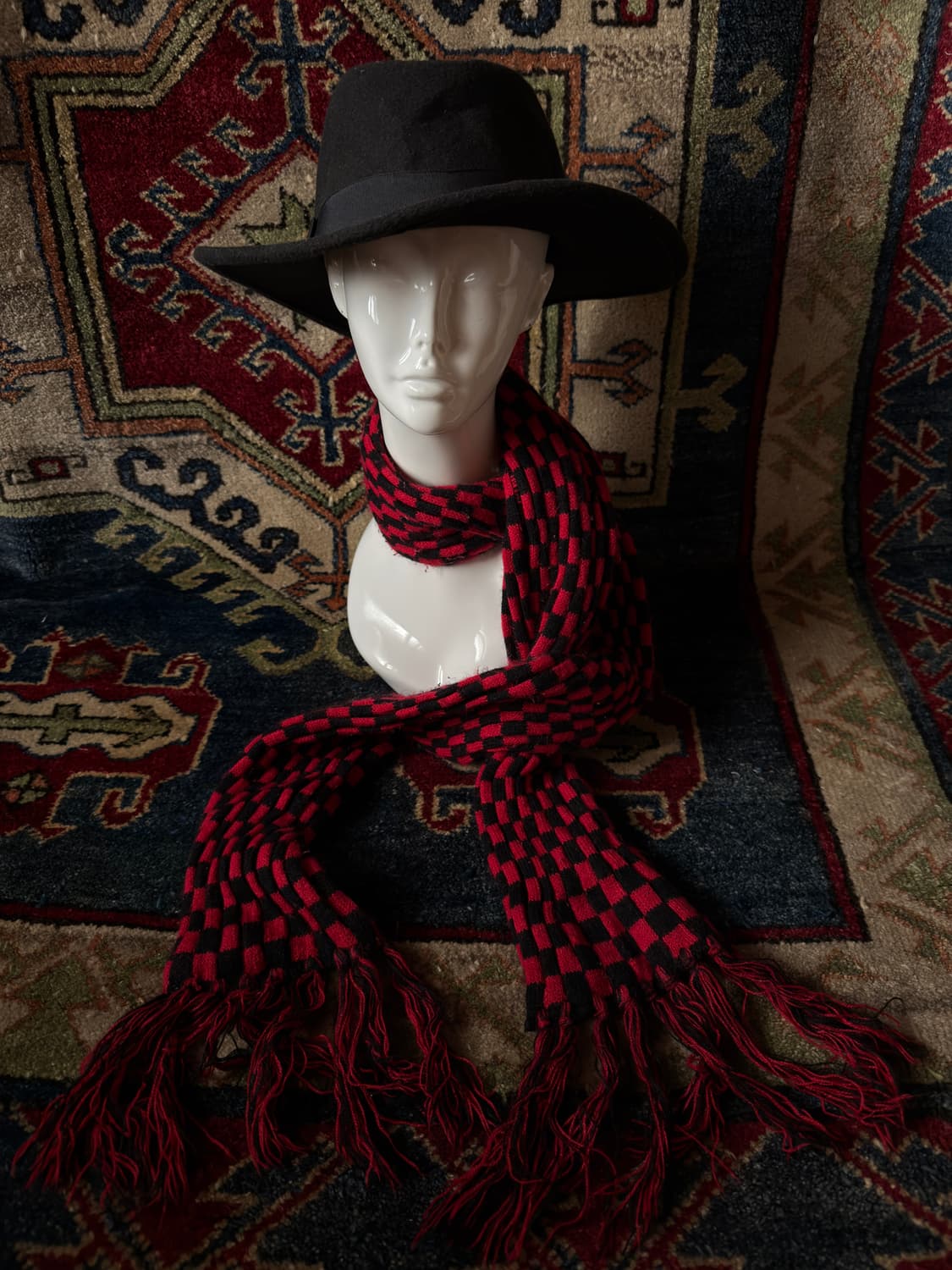 vintage Red Checkerboard knit muffler 상품이미지3