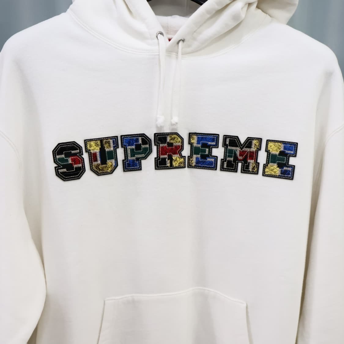 슈프림 컬리지에이트 화이트 패치워크 레더 후드티 M/100 상품이미지4
