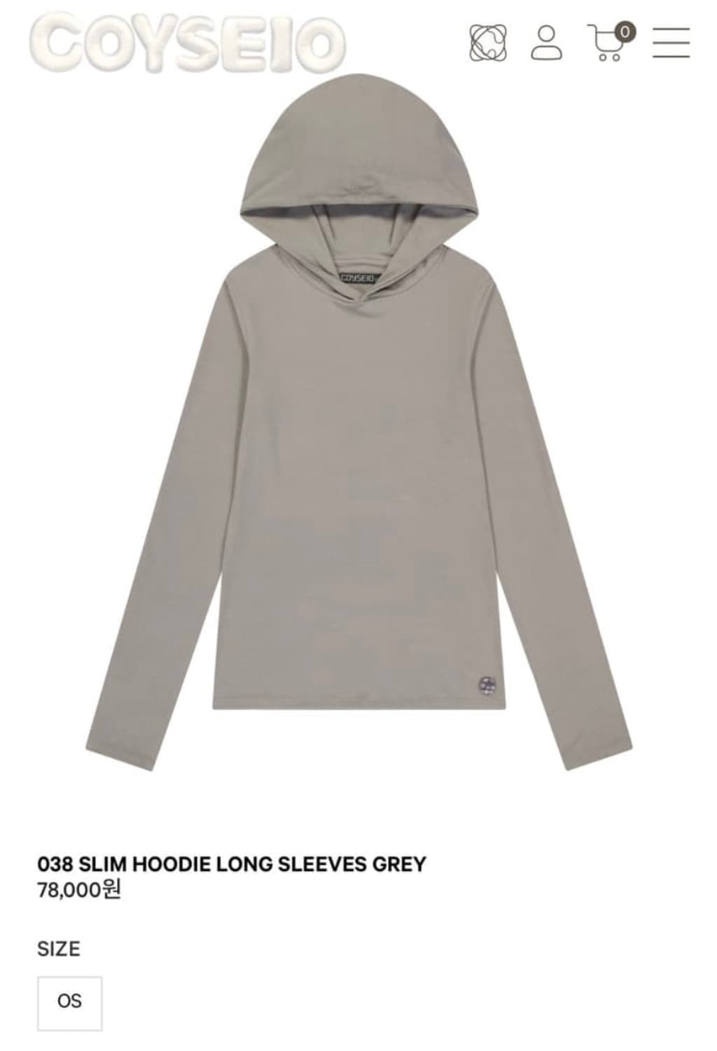 코이세이오 038 SLIM HOODIE LONG SLEEVES GREY 상품이미지1