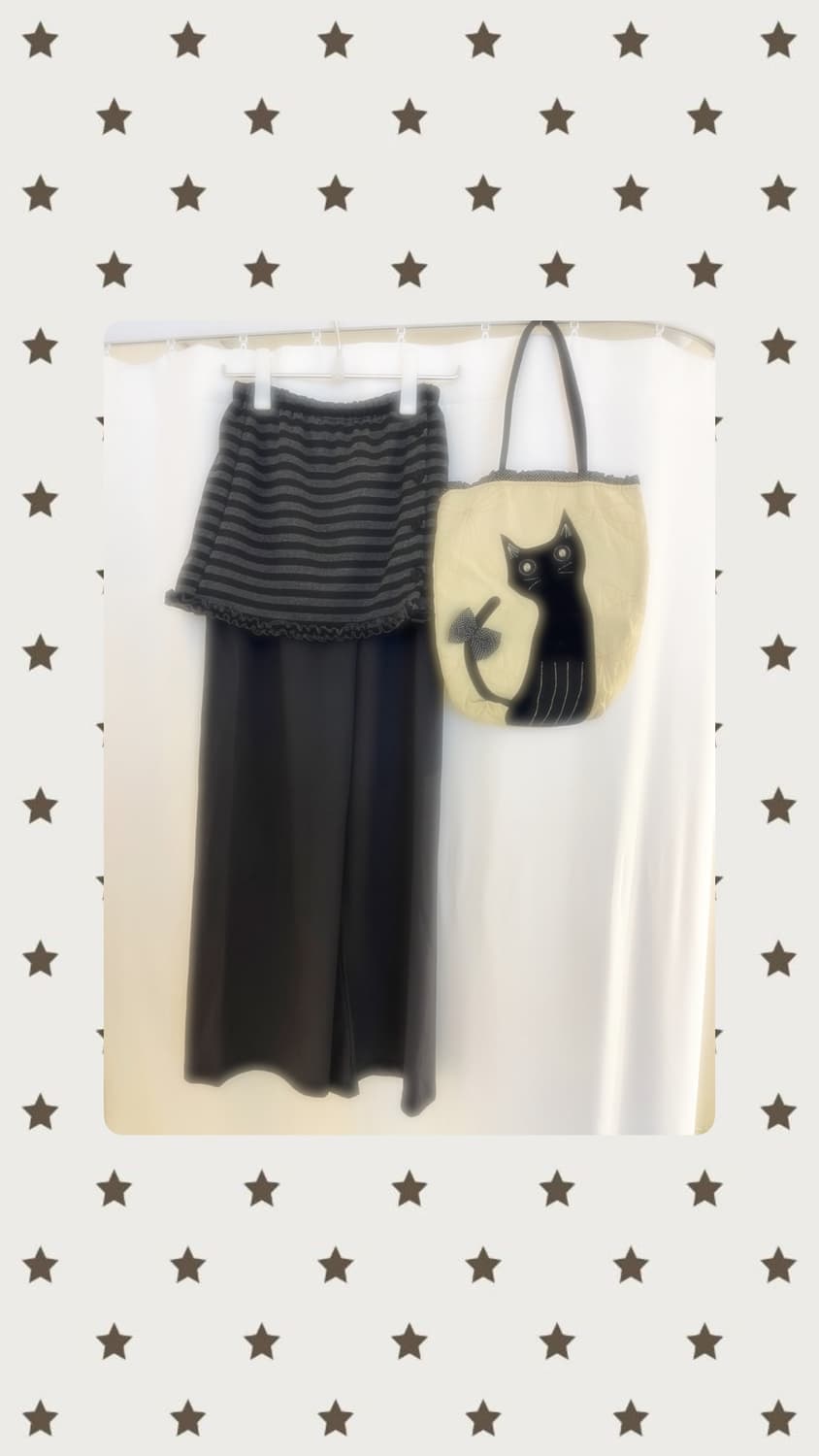 그레이 스트라이프 치마바지 + 고양이 가방 세트 🐈‍⬛ 상품이미지1