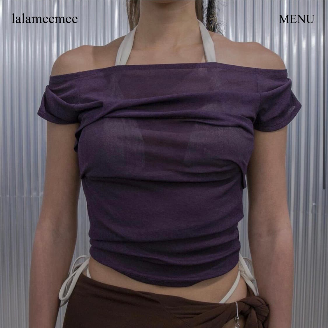 Draping off shoulder top (Purple) 상품이미지2