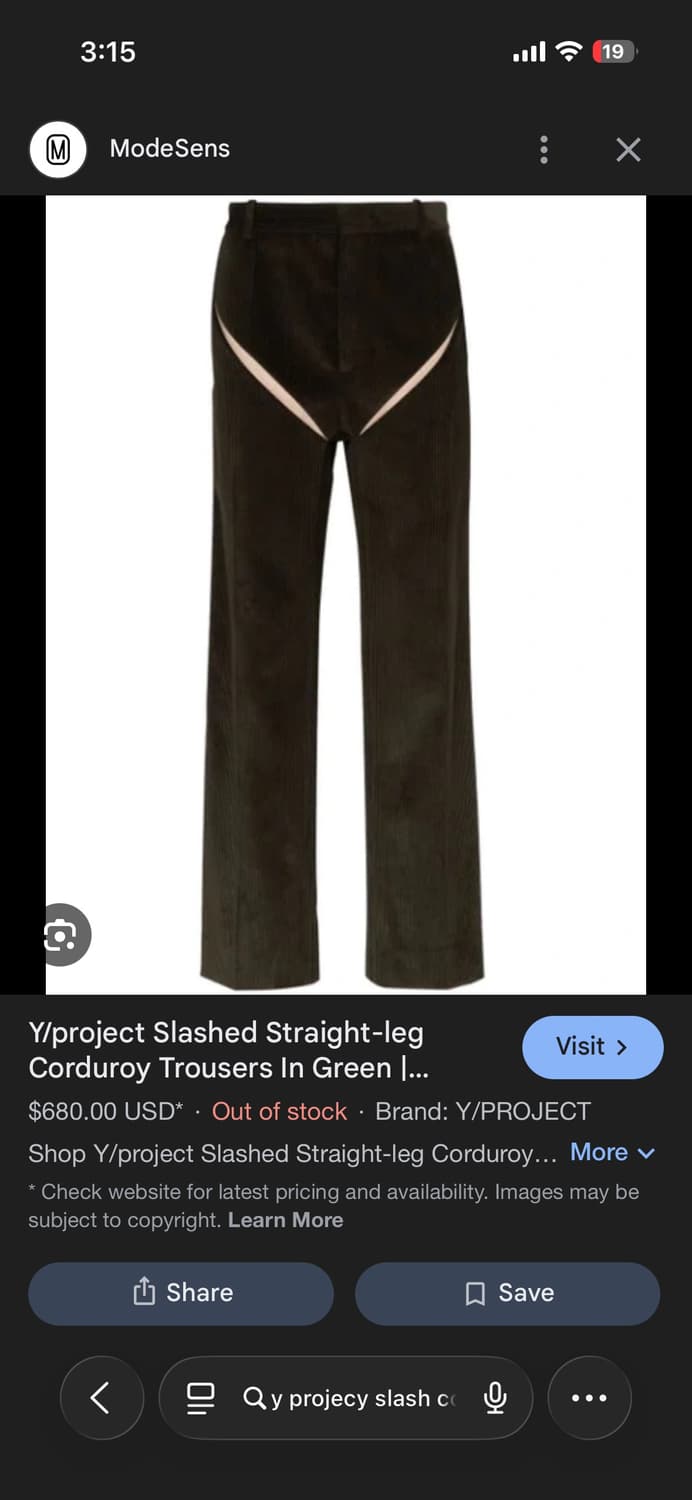 Y/PROJECT 슬래쉬 코듀로이 팬츠 사이즈 XS 상품이미지1