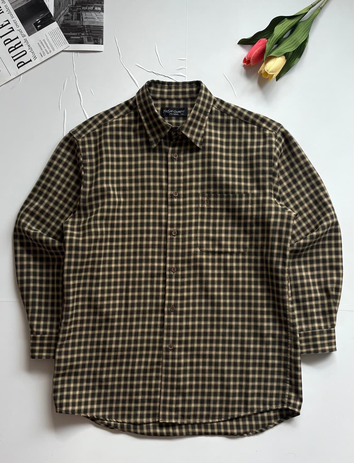 입생로랑 90‘s 빈티지 체크 셔츠 상품이미지2